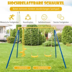Schaukelgestell mit 2 Schaukeln & Gleitersitzen & Verstellbaren Hängeseilen Kinderschaukel