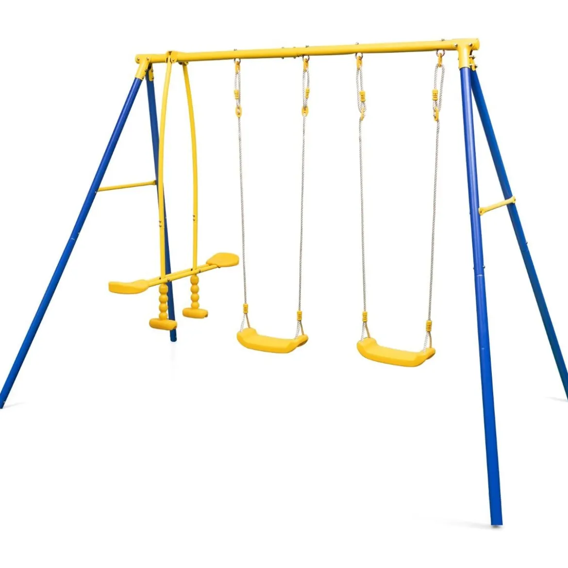 Schaukelgestell mit 2 Schaukeln & Gleitersitzen & Verstellbaren Hängeseilen Kinderschaukel