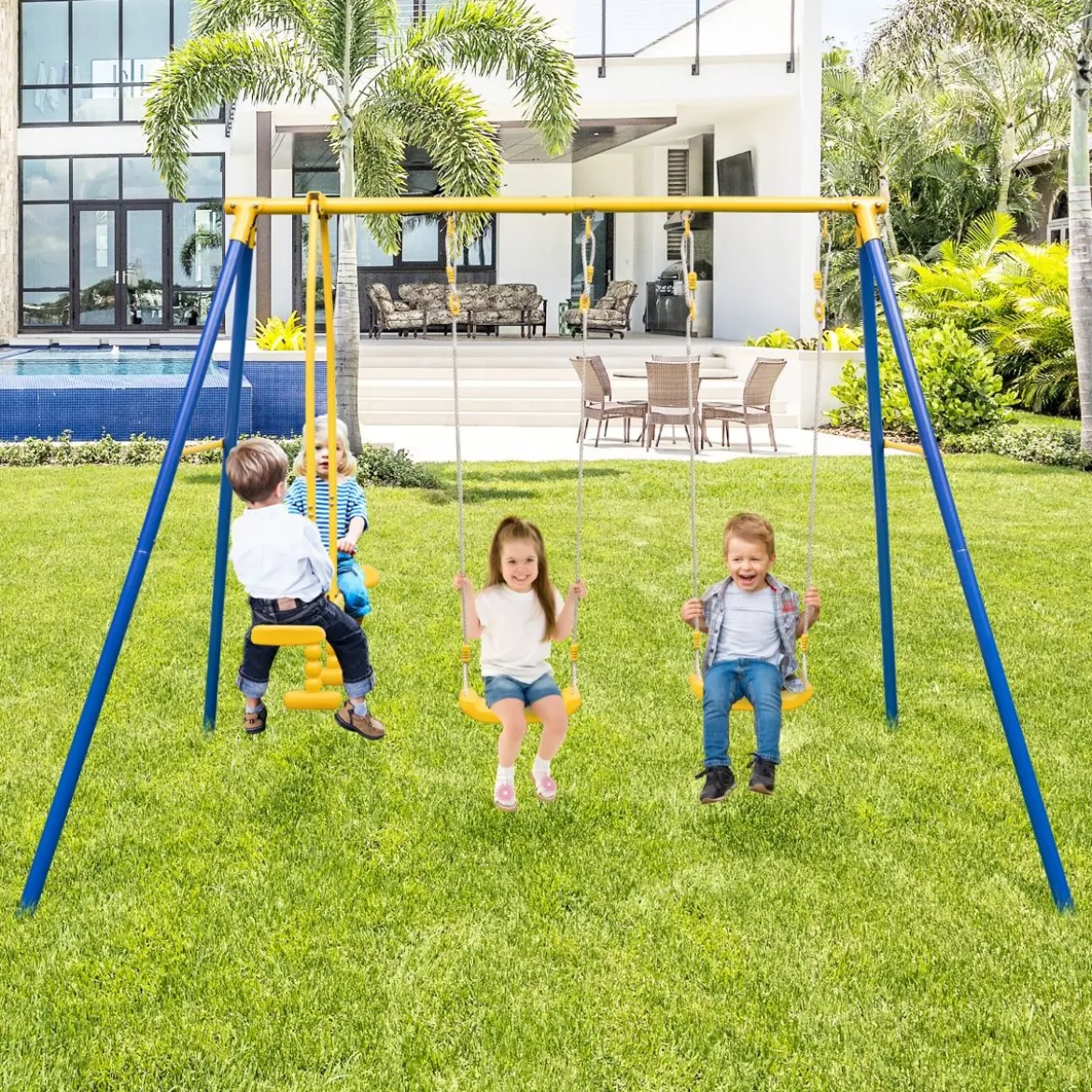 Schaukelgestell mit 2 Schaukeln & Gleitersitzen & Verstellbaren Hängeseilen Kinderschaukel