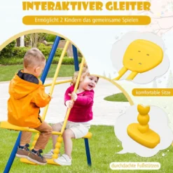 Schaukelgestell mit 2 Schaukeln & Gleitersitzen & Verstellbaren Hängeseilen Kinderschaukel