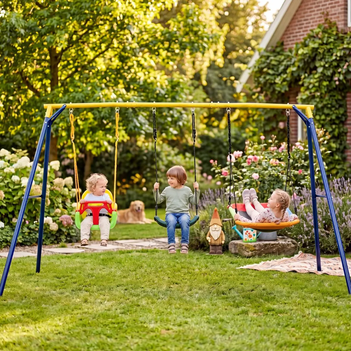Schaukelgestell Outdoor 3 in 1 Schaukel Set mit Babyschaukel U-Schaukel & Nestschaukel