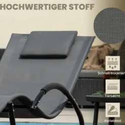 Schaukelliegestuhl mit Abnehmbarem Kopfstützkissen & Atmungsaktivem Polster Grau