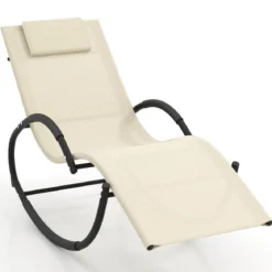 Schaukelliegestuhl mit Abnehmbarem Kopfstützkissen & Atmungsaktivem Polster Beige
