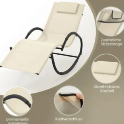Schaukelliegestuhl mit Abnehmbarem Kopfstützkissen & Atmungsaktivem Polster Beige