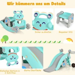 Schaukelpferd & Rutsche Multifunktionale Schaukelpferd-Rutsche mit Basketballkorb Blau
