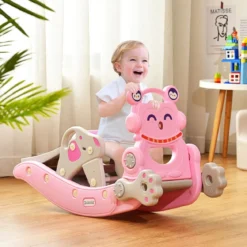 Schaukelpferd & Rutsche Multifunktionale Schaukelpferd-Rutsche mit Basketballkorb Rosa