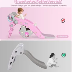 Schaukelpferd & Rutsche Multifunktionale Schaukelpferd-Rutsche mit Basketballkorb Rosa