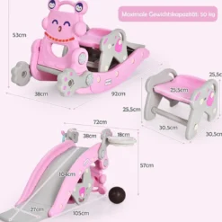 Schaukelpferd & Rutsche Multifunktionale Schaukelpferd-Rutsche mit Basketballkorb Rosa