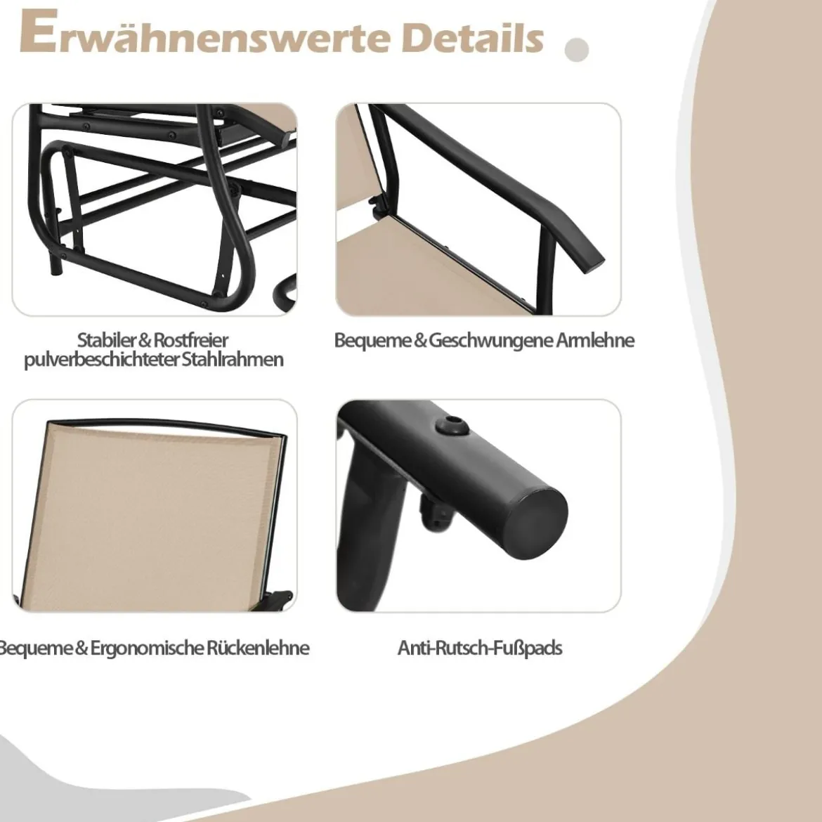 Schaukelsitz für 2 Personen Schaukelbank mit Doppelsitz & Tisch Beige
