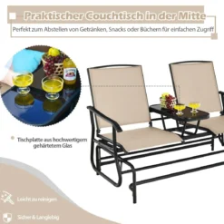 Schaukelsitz für 2 Personen Schaukelbank mit Doppelsitz & Tisch Beige