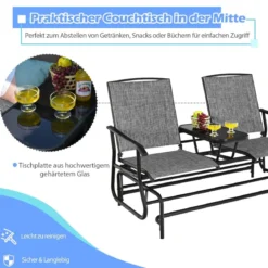 Schaukelsitz für 2 Personen Schaukelbank mit Doppelsitz & Tisch Grau