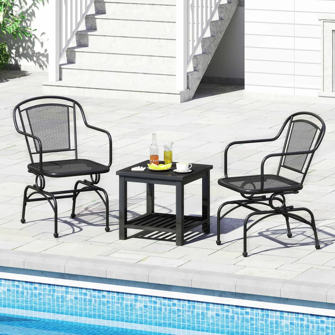 Schaukelstühle 2er Set aus Metall Schwarz – Hängestühle mit sanfter Schaukelbewegung für Garten & Terrasse Balkonmöbel Belastbarkeit bis 150kg