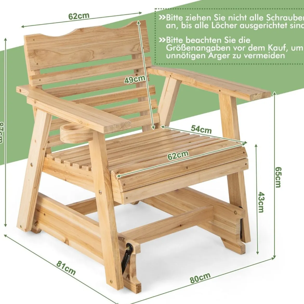 Schaukelstuhl aus Holz für den Außenbereich 80 x 81 x 87 cm Natur