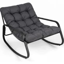 Schaukelstuhl Übergroßer Schaukelsessel mit Dickem & Abnehmbarem Kissen bis 205 kg Belastbar Beige/Grau