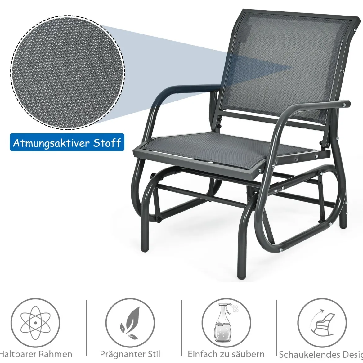 Schaukelstuhl Gartenstuhl Outdoor-Schaukelstuhl mit Metallrahmen Schwingsessel wasserdicht Grau