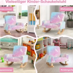 Schaukelstuhl Kinder Kindersofa im Dunkeln Leuchtend Kindersessel gepolstert aus Flanellstoff Bunt