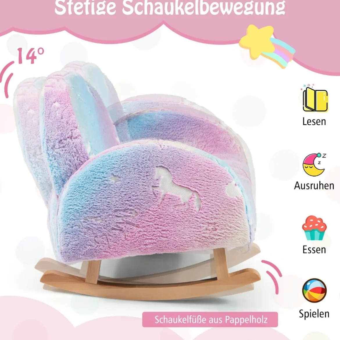 Schaukelstuhl Kinder Kindersofa im Dunkeln Leuchtend Kindersessel gepolstert aus Flanellstoff