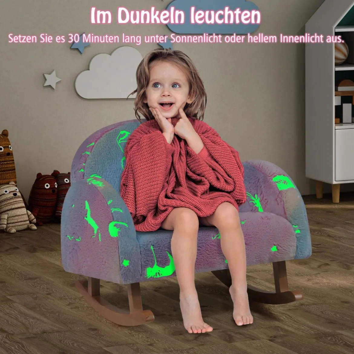 Schaukelstuhl Kinder Kindersofa im Dunkeln Leuchtend Kindersessel gepolstert aus Flanellstoff