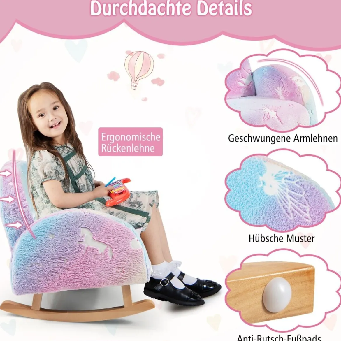 Schaukelstuhl Kinder Kindersofa im Dunkeln Leuchtend Kindersessel gepolstert aus Flanellstoff