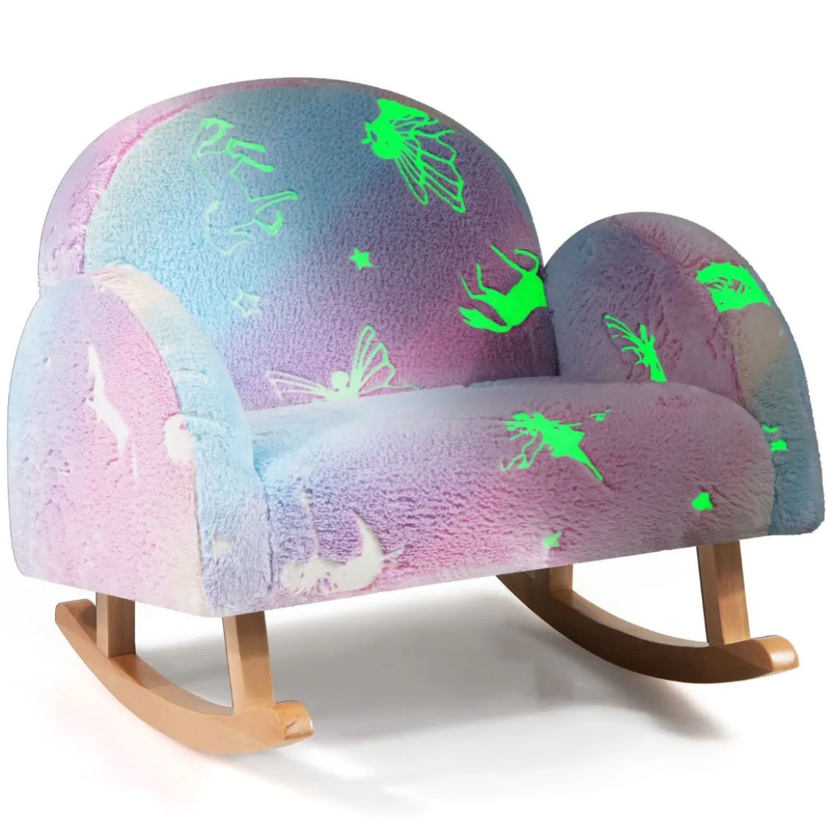 Schaukelstuhl Kinder Kindersofa im Dunkeln Leuchtend Kindersessel gepolstert aus Flanellstoff