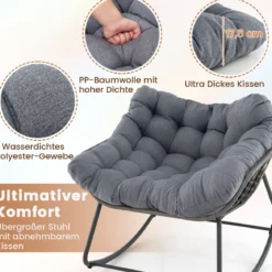 Schaukelstuhl mit Dickem & Abnehmbarem Kissen Übergroßer Schaukelsessel Relaxsessel Grau