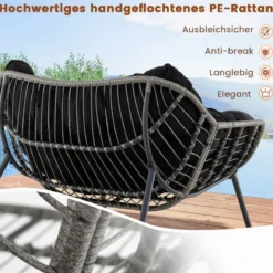 Schaukelstuhl mit Dickem & Abnehmbarem Kissen Übergroßer Schaukelsessel Relaxsessel Schwarz