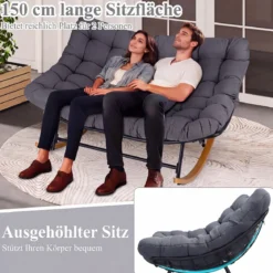 Schaukelstuhl mit Dickem Kissen Übergroßer Schaukelsessel bis 320 kg Belastbar Relaxstuhl Dunkelgrau/Grau/Beige