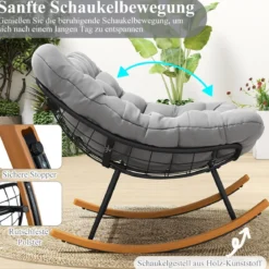 Schaukelstuhl mit Dickem Kissen Übergroßer Schaukelsessel bis 320 kg Belastbar Relaxstuhl Dunkelgrau/Grau/Beige