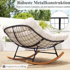 Schaukelstuhl mit Dickem Kissen Übergroßer Schaukelsessel bis 320 kg Belastbar Relaxstuhl Dunkelgrau/Grau/Beige