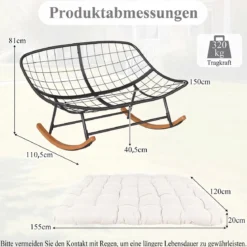 Schaukelstuhl mit Dickem Kissen Übergroßer Schaukelsessel bis 320 kg Belastbar Relaxstuhl Dunkelgrau/Grau/Beige