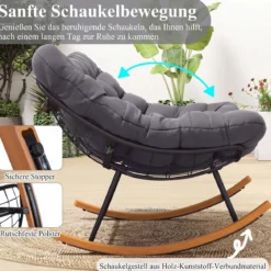 Schaukelstuhl mit Dickem Kissen Übergroßer Schaukelsessel bis 320 kg Belastbar Relaxstuhl Dunkelgrau/Grau/Beige