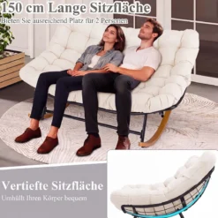 Schaukelstuhl mit Dickem Kissen Übergroßer Schaukelsessel bis 320 kg Belastbar Relaxstuhl Dunkelgrau/Grau/Beige