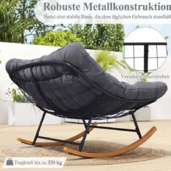 Schaukelstuhl mit Dickem Kissen Übergroßer Schaukelsessel bis 320 kg Belastbar Relaxstuhl Dunkelgrau/Grau/Beige