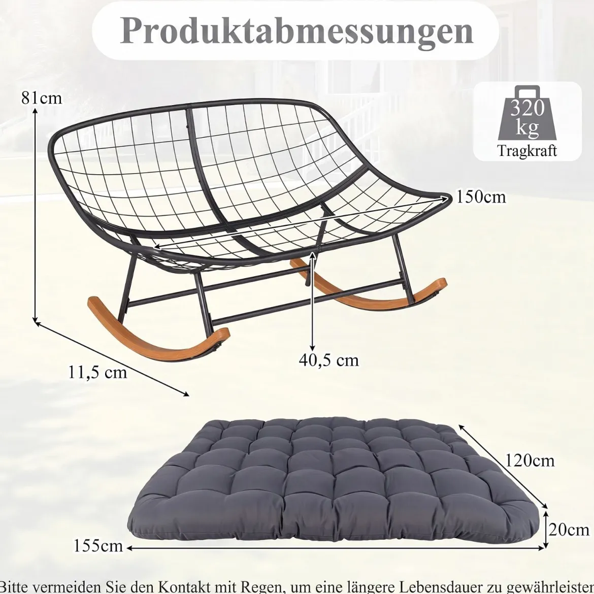 Schaukelstuhl mit Dickem Kissen Übergroßer Schaukelsessel bis 320 kg Belastbar Relaxstuhl Dunkelgrau/Grau/Beige