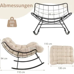 Schaukelstuhl mit Gepolstertem Kissen & 205 kg Tragkraft Schaukelsessel Terrassensessel Beige