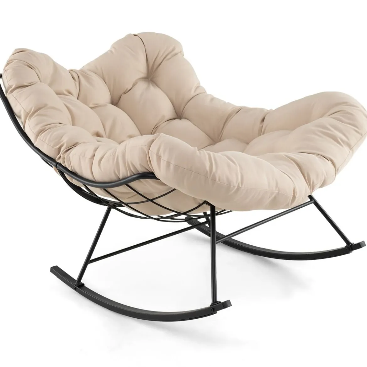 Schaukelstuhl mit Gepolstertem Kissen & 205 kg Tragkraft Schaukelsessel Terrassensessel Beige