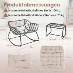 Schaukelstuhl mit Hocker Schaukelsessel mit PE-Rattan & Metallrahmen ergonomischer Relaxsessel