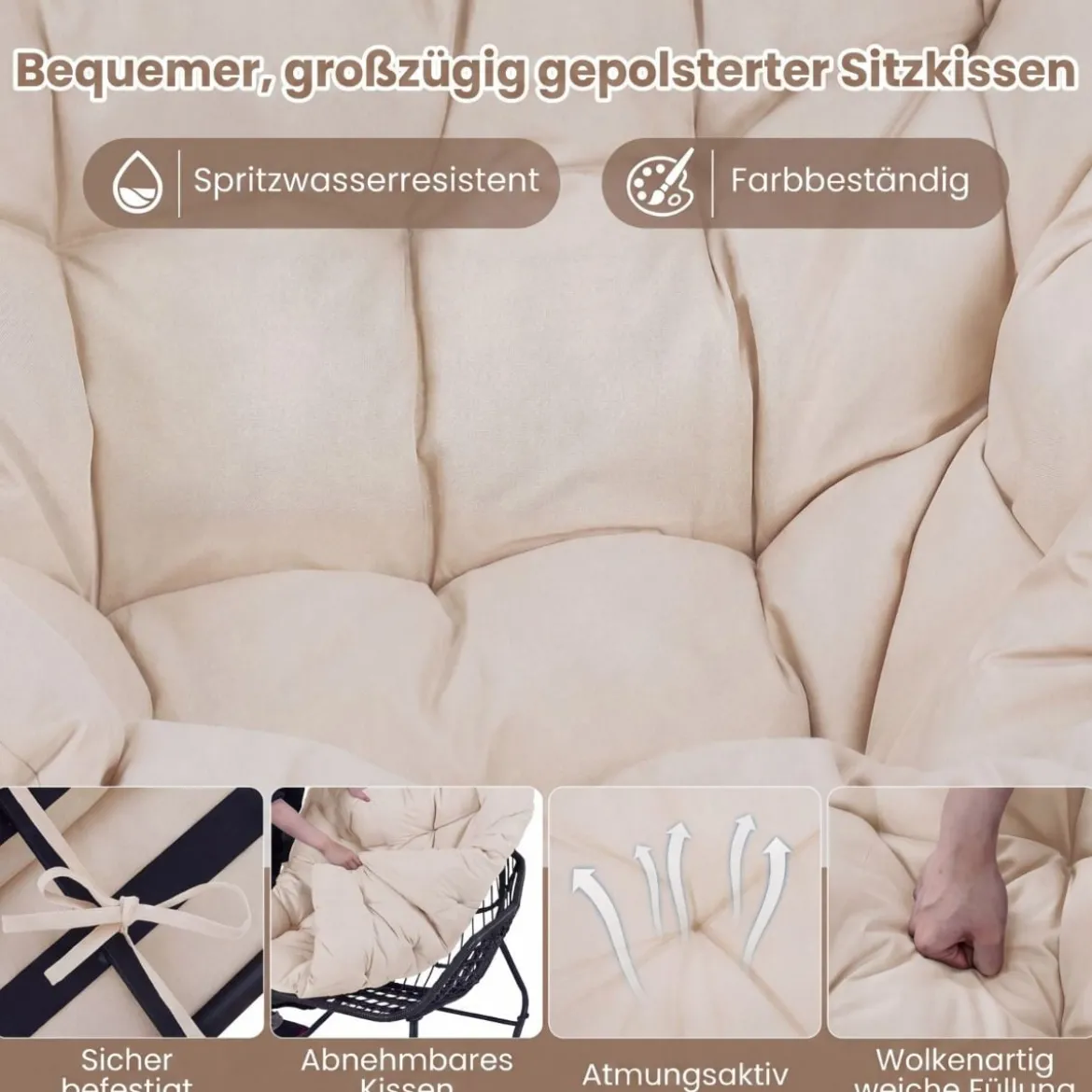 Schaukelstuhl mit Hocker Schaukelsessel mit PE-Rattan & Metallrahmen ergonomischer Relaxsessel