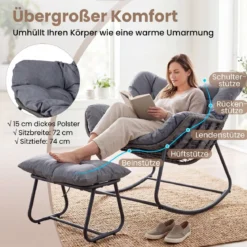 Schaukelstuhl mit Hocker Schaukelsessel mit PE-Rattan & Metallrahmen ergonomischer Relaxsessel