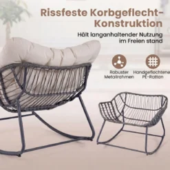 Schaukelstuhl mit Hocker Schaukelsessel mit PE-Rattan & Metallrahmen ergonomischer Relaxsessel