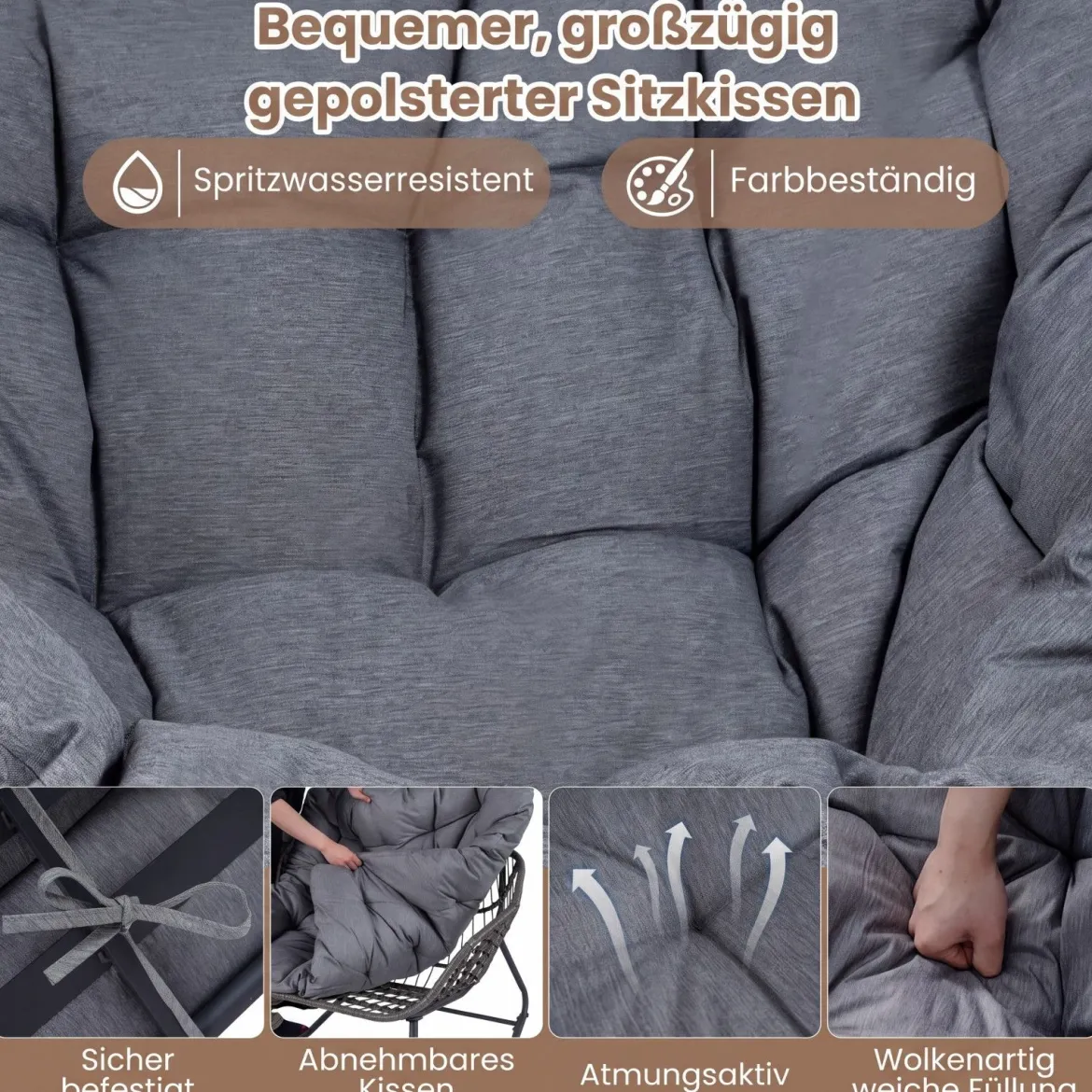 Schaukelstuhl mit Hocker Schaukelsessel mit PE-Rattan & Metallrahmen ergonomischer Relaxsessel