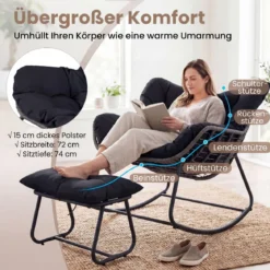 Schaukelstuhl mit Hocker Schaukelsessel mit PE-Rattan & Metallrahmen ergonomischer Relaxsessel