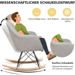 Schaukelstuhl mit hoher ergonomischer Rückenlehne & integrierter Armlehne Stillsessel Relaxstuhl gepolstert Grau