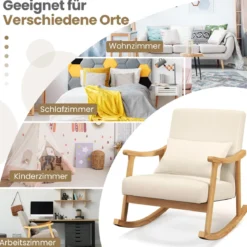 Schaukelstuhl mit Hoher Rückenlehne & Gepolstertem Sitzkissen Moderner Akzent-Sessel Beige