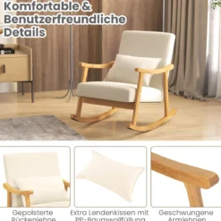 Schaukelstuhl mit Hoher Rückenlehne & Gepolstertem Sitzkissen Moderner Akzent-Sessel Beige