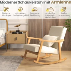 Schaukelstuhl mit Hoher Rückenlehne & Gepolstertem Sitzkissen Moderner Akzent-Sessel Beige