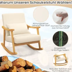 Schaukelstuhl mit Hoher Rückenlehne & Gepolstertem Sitzkissen Moderner Akzent-Sessel Beige