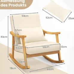 Schaukelstuhl mit Hoher Rückenlehne & Gepolstertem Sitzkissen Moderner Akzent-Sessel Beige