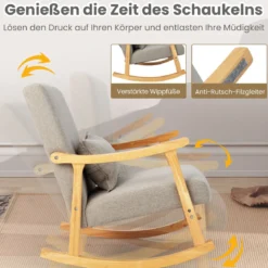 Schaukelstuhl mit Hoher Rückenlehne & Gepolstertem Sitzkissen Moderner Akzent-Sessel Grau