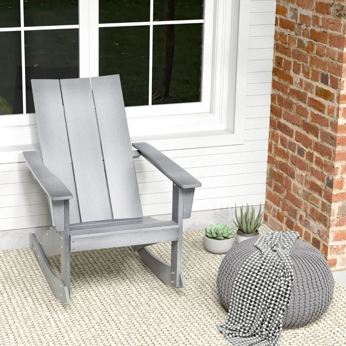 Schaukelstuhl Outdoor Adirondack Gartensessel aus HDPE 93 x 55,5 x 90 cm Grau